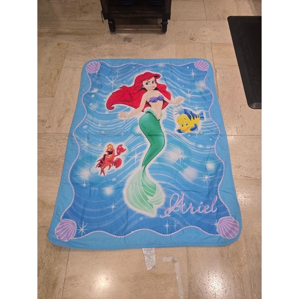 Disney little mermaid comforter blanket vintage reversible 41x58